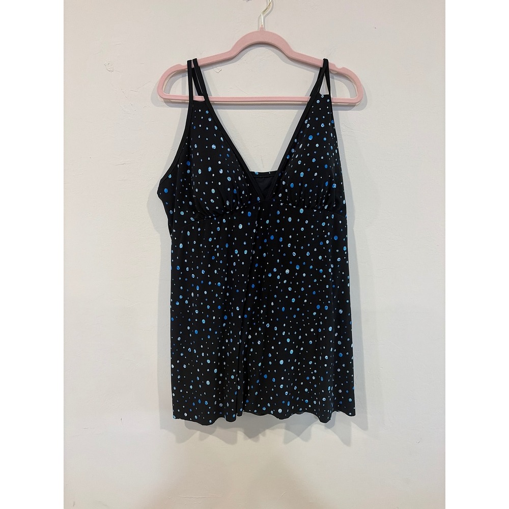 Trimshaper Womens Black Blue Polka Dot Swim Dress 20W 6550013W